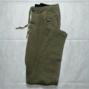 Roots olive green knit button fly pants size medium